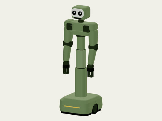 Generated humanoid robot render, three-quarter view